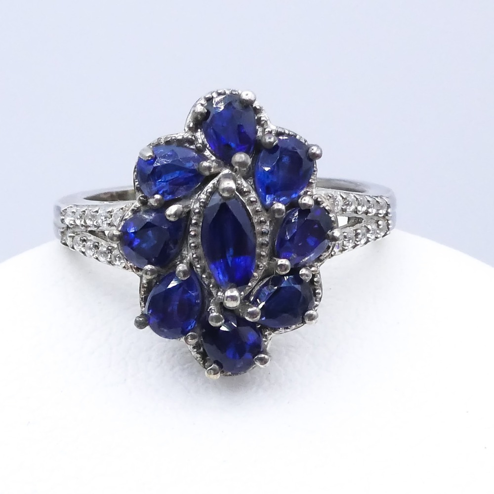 New Platinum Plated Sterling Silver Blue Kyanite Split-Shank D'Joy sz 8 Ring